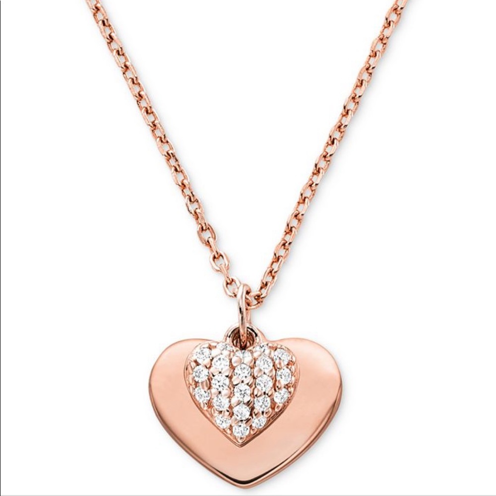 Michael Kors Rose Gold Mini Heart Pave Necklace